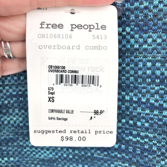 FREE PEOPLE Sunny Days Turtleneck Sweater XS Blue Overboard Combo Relaxed NWT - Picture 9 of 11